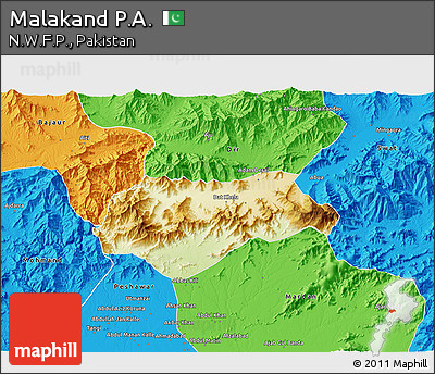 Physical 3D Map of Malakand P.A., political outside