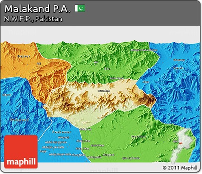 Physical 3D Map of Malakand P.A., political outside