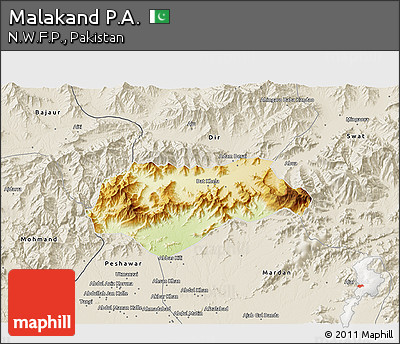 Physical 3D Map of Malakand P.A., shaded relief outside