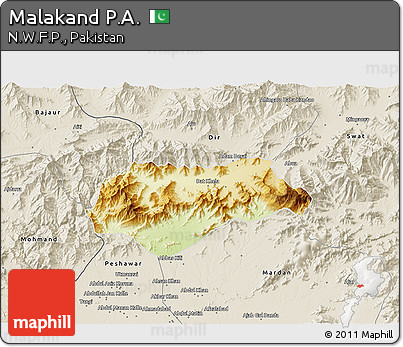 Physical 3D Map of Malakand P.A., shaded relief outside