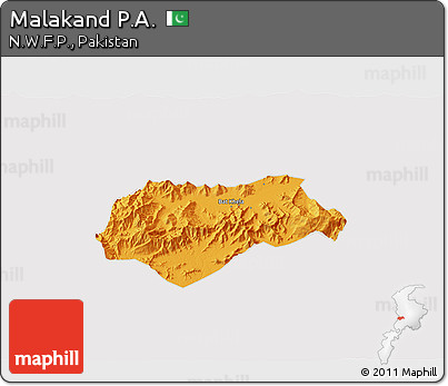 Political 3D Map of Malakand P.A., cropped outside
