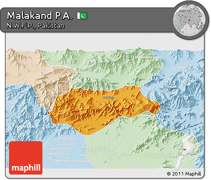 Political 3D Map of Malakand P.A., lighten