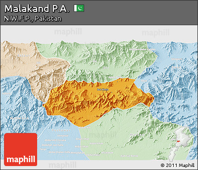 Political 3D Map of Malakand P.A., lighten