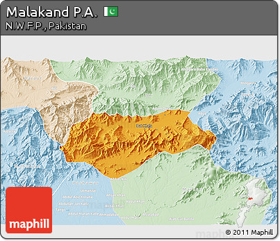 Political 3D Map of Malakand P.A., lighten