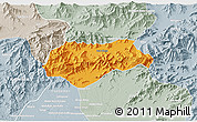 Political 3D Map of Malakand P.A., lighten, semi-desaturated