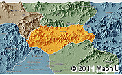 Political 3D Map of Malakand P.A., semi-desaturated