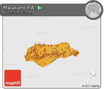 Political 3D Map of Malakand P.A., single color outside