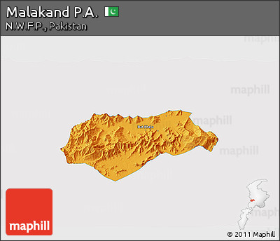 Political 3D Map of Malakand P.A., single color outside