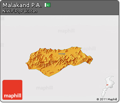 Political 3D Map of Malakand P.A., single color outside