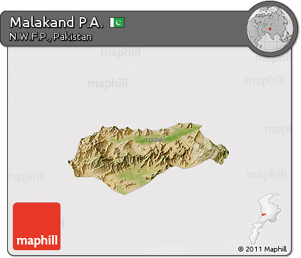 Satellite 3D Map of Malakand P.A., cropped outside