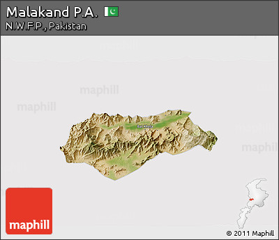Satellite 3D Map of Malakand P.A., cropped outside