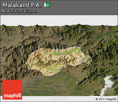 Satellite 3D Map of Malakand P.A., darken