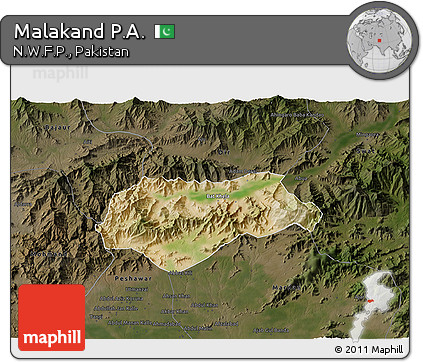 Satellite 3D Map of Malakand P.A., darken