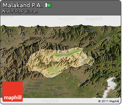 Satellite 3D Map of Malakand P.A., darken