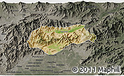 Satellite 3D Map of Malakand P.A., darken, semi-desaturated