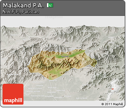 Satellite 3D Map of Malakand P.A., lighten, semi-desaturated