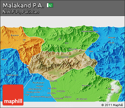 Satellite 3D Map of Malakand P.A., political outside