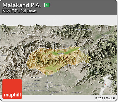 Satellite 3D Map of Malakand P.A., semi-desaturated