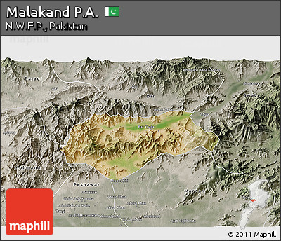 Satellite 3D Map of Malakand P.A., semi-desaturated