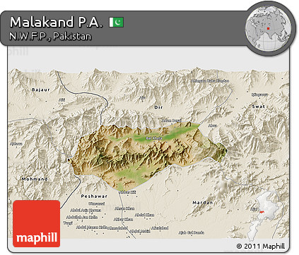 Satellite 3D Map of Malakand P.A., shaded relief outside