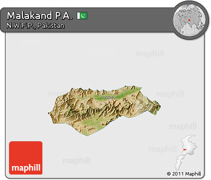 Satellite 3D Map of Malakand P.A., single color outside