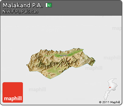 Satellite 3D Map of Malakand P.A., single color outside