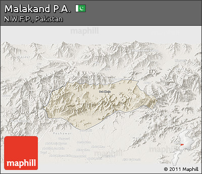 Shaded Relief 3D Map of Malakand P.A., lighten