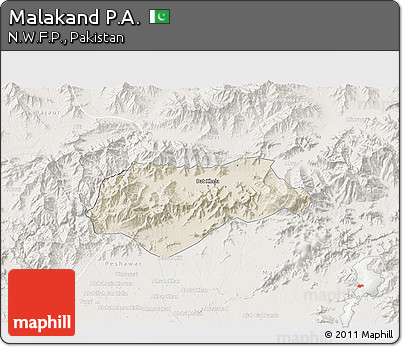 Shaded Relief 3D Map of Malakand P.A., lighten