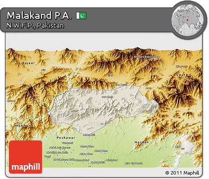 Shaded Relief 3D Map of Malakand P.A., physical outside