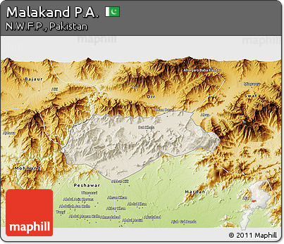 Shaded Relief 3D Map of Malakand P.A., physical outside