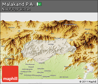 Shaded Relief 3D Map of Malakand P.A., physical outside