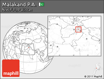 Blank Location Map of Malakand P.A., highlighted parent region, within the entire country