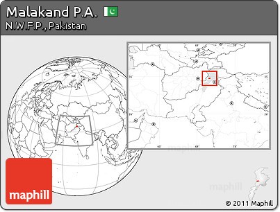 Blank Location Map of Malakand P.A., highlighted parent region, within the entire country