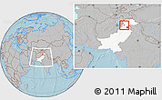 Gray Location Map of Malakand P.A., highlighted country, within the entire country, hill shading