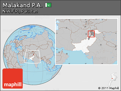 Gray Location Map of Malakand P.A., highlighted country, highlighted parent region, within the entire country