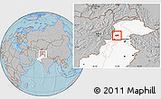 Gray Location Map of Malakand P.A., highlighted country, hill shading