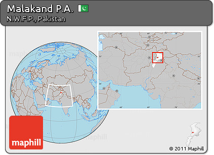 Gray Location Map of Malakand P.A., highlighted parent region, within the entire country