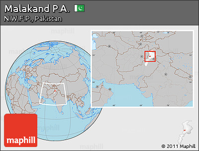 Gray Location Map of Malakand P.A., highlighted parent region, within the entire country
