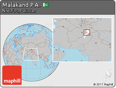 Gray Location Map of Malakand P.A., highlighted parent region, within the entire country