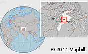Gray Location Map of Malakand P.A., highlighted parent region, hill shading