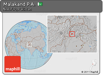 Gray Location Map of Malakand P.A., hill shading
