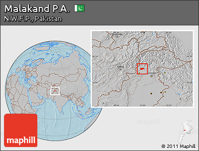 Gray Location Map of Malakand P.A., hill shading