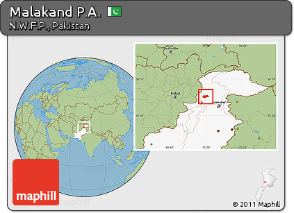 Savanna Style Location Map of Malakand P.A., highlighted country