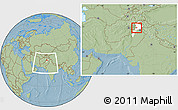 Savanna Style Location Map of Malakand P.A., highlighted parent region, within the entire country, hill shading