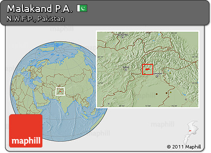 Savanna Style Location Map of Malakand P.A., hill shading