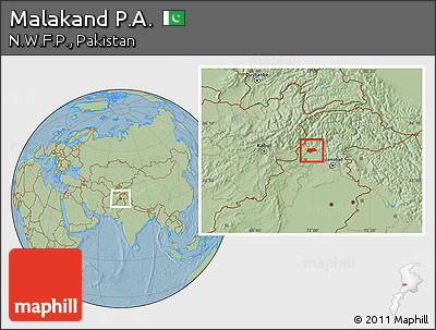 Savanna Style Location Map of Malakand P.A., hill shading