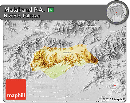 Physical Map of Malakand P.A., lighten, desaturated