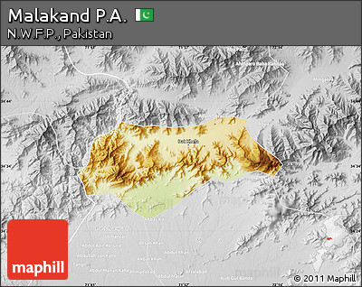 Physical Map of Malakand P.A., lighten, desaturated