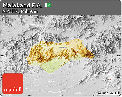 Physical Map of Malakand P.A., lighten, desaturated