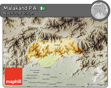Physical Map of Malakand P.A., semi-desaturated